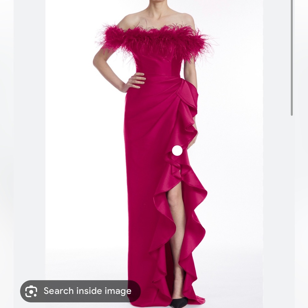 Badgley Mischka feather gown
